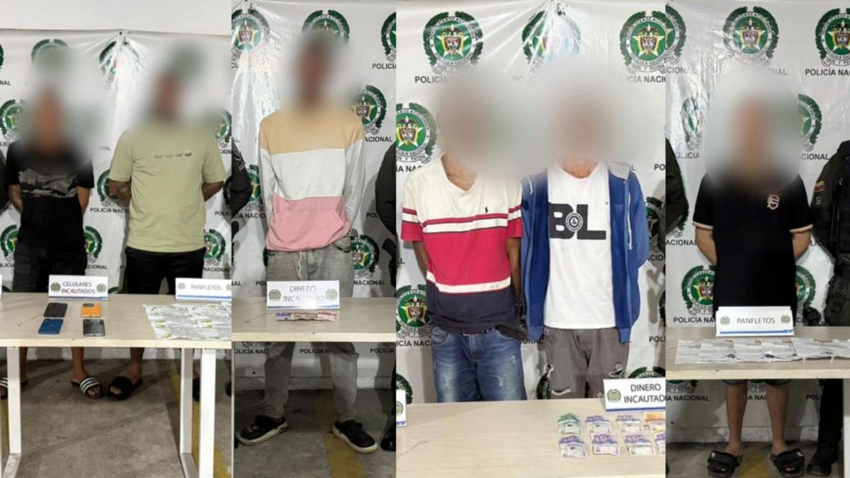 Foto de hombres capturados por extorsión en Barranquilla