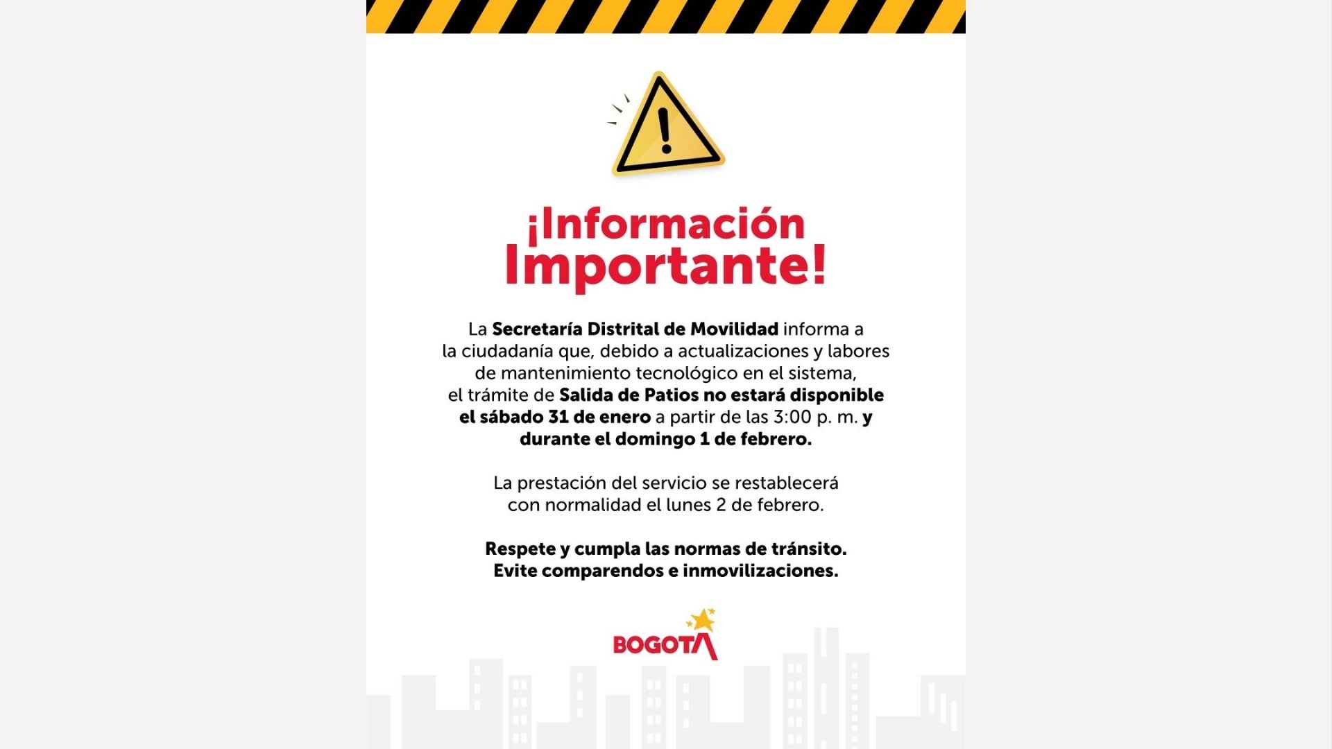 Salida de patios durante el 31 de enero al 1 de febrero