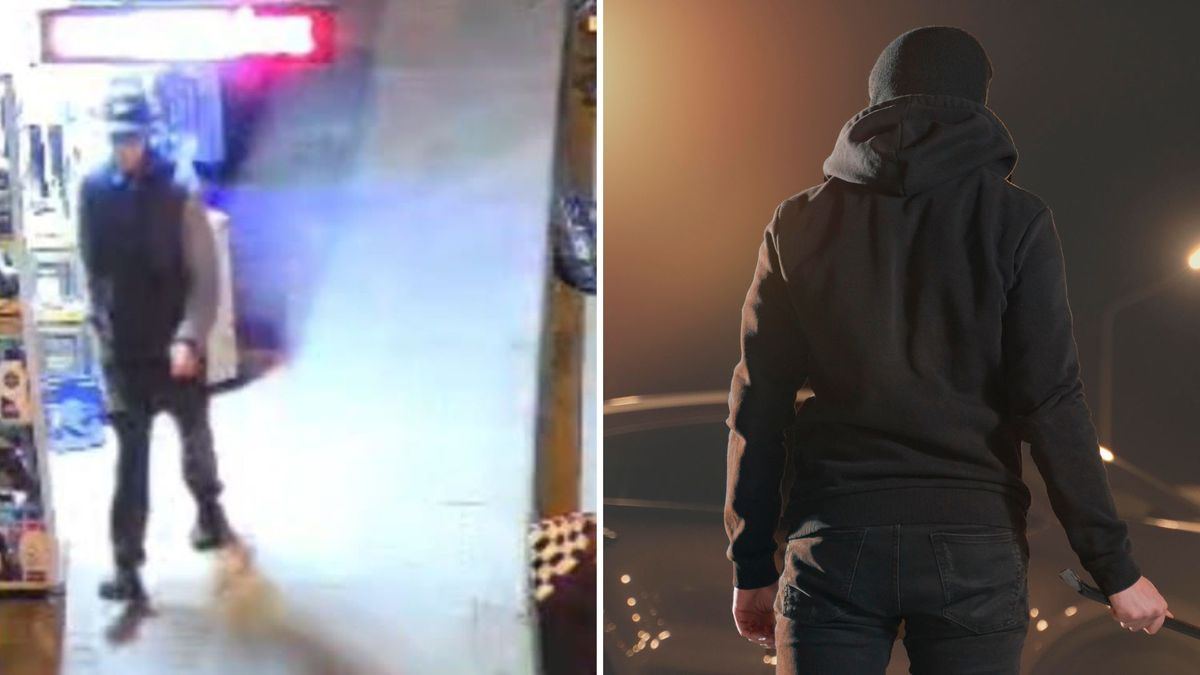 Hombre víctima de ataque con arma blanca e imagen de referencia de un agresor