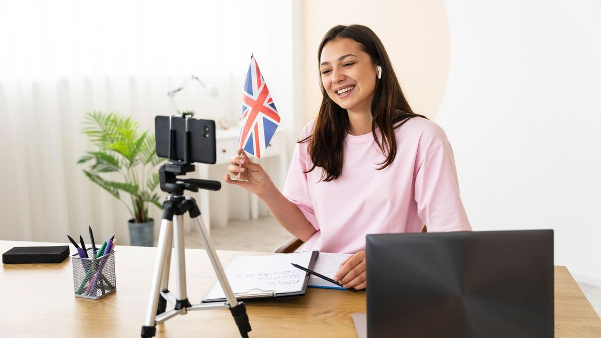 Mujer tomando sus clases de inglés