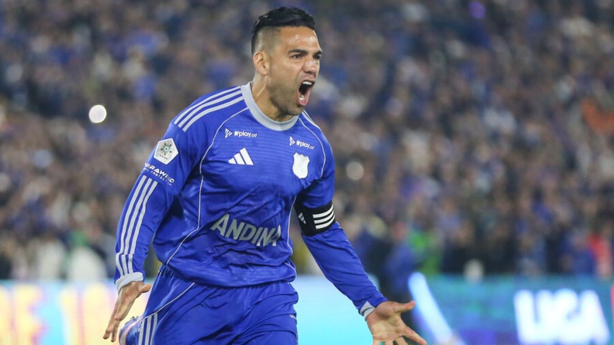 Falcao García celebrando un gol con la camiseta de Millonarios