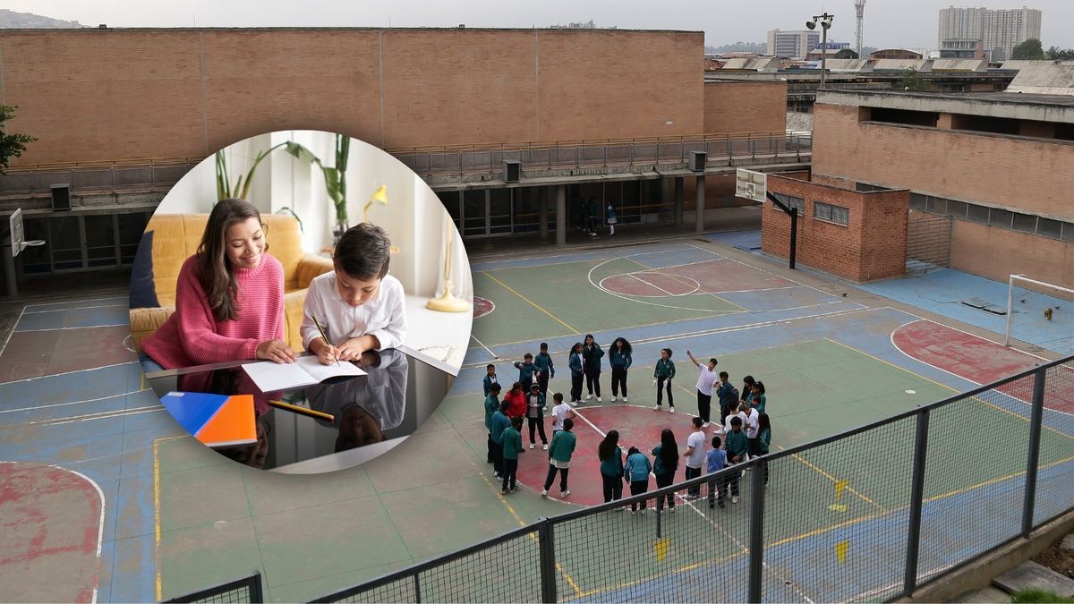 Imagen ilustrativa de un colegio en Bogotá y de clases en casa