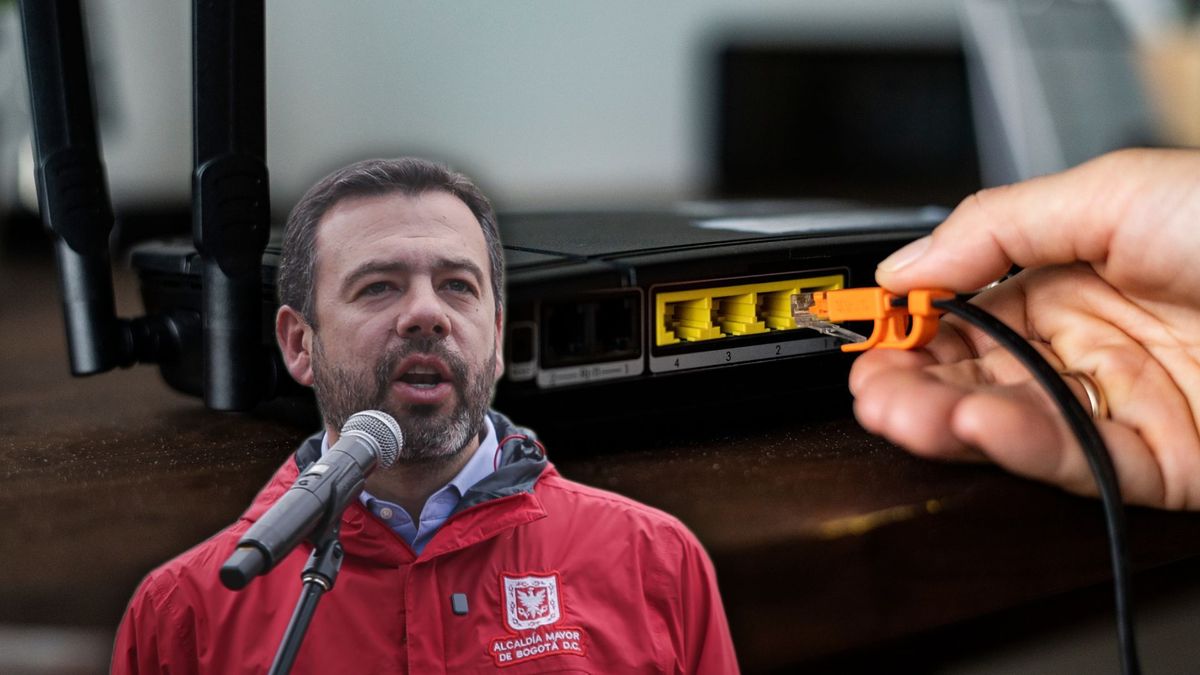 Alcalde Carlos Fernando Galán y de fondo un router