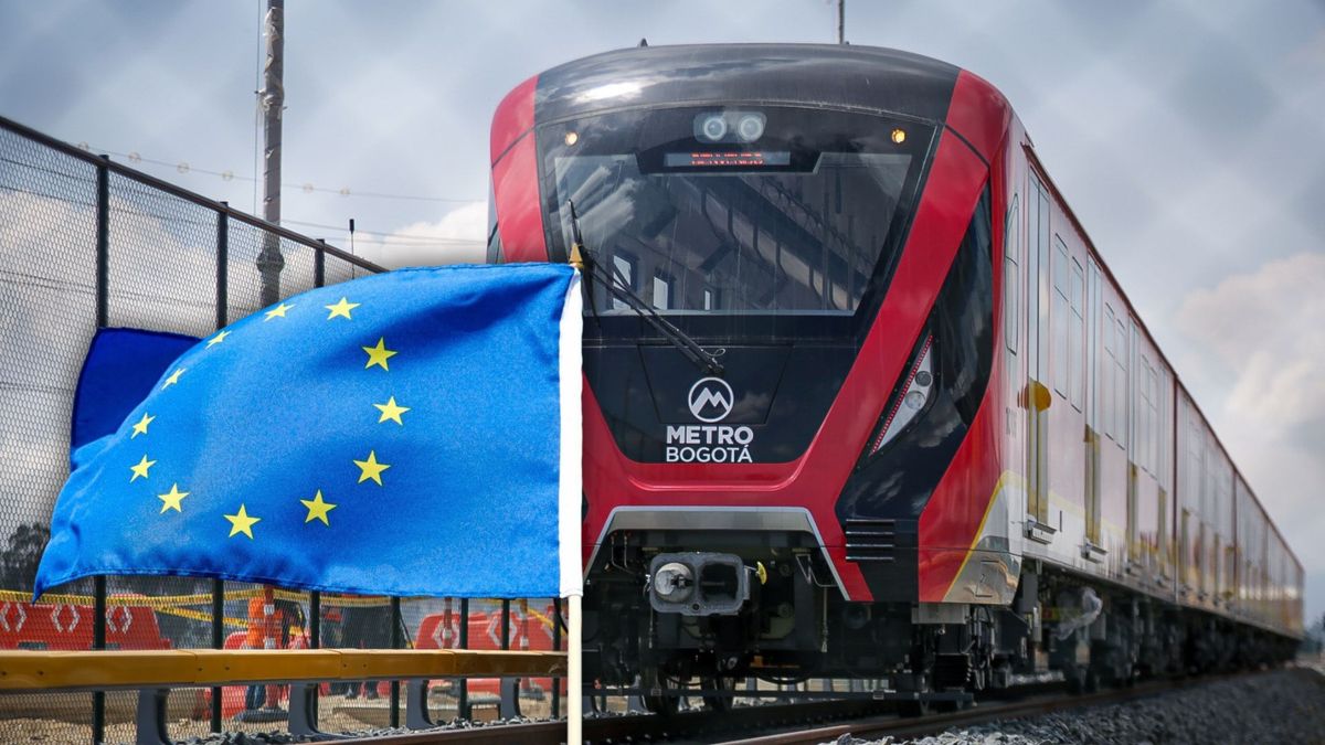 Imagen ilustrativa del Metro de Bogotá y la bandera de la Unión Europea
