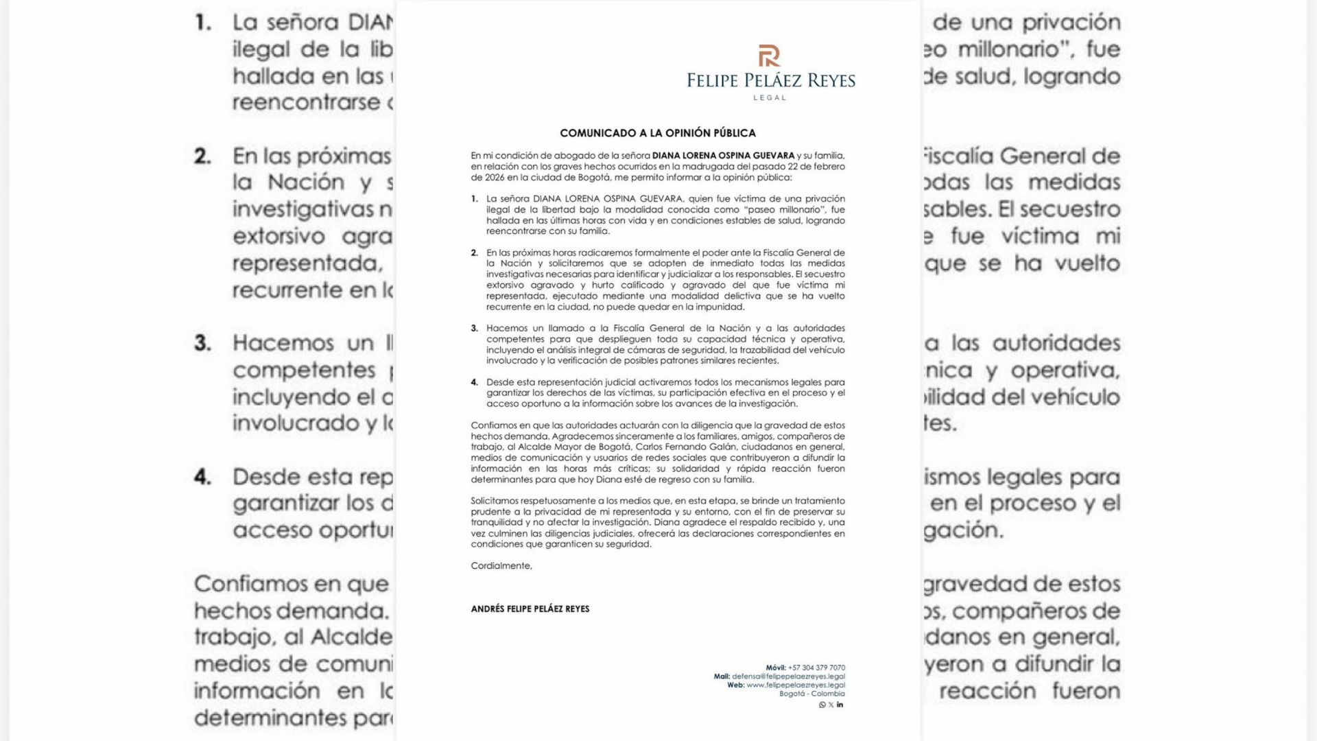 Caso Diana Ospina: defensa pide procesar a responsables