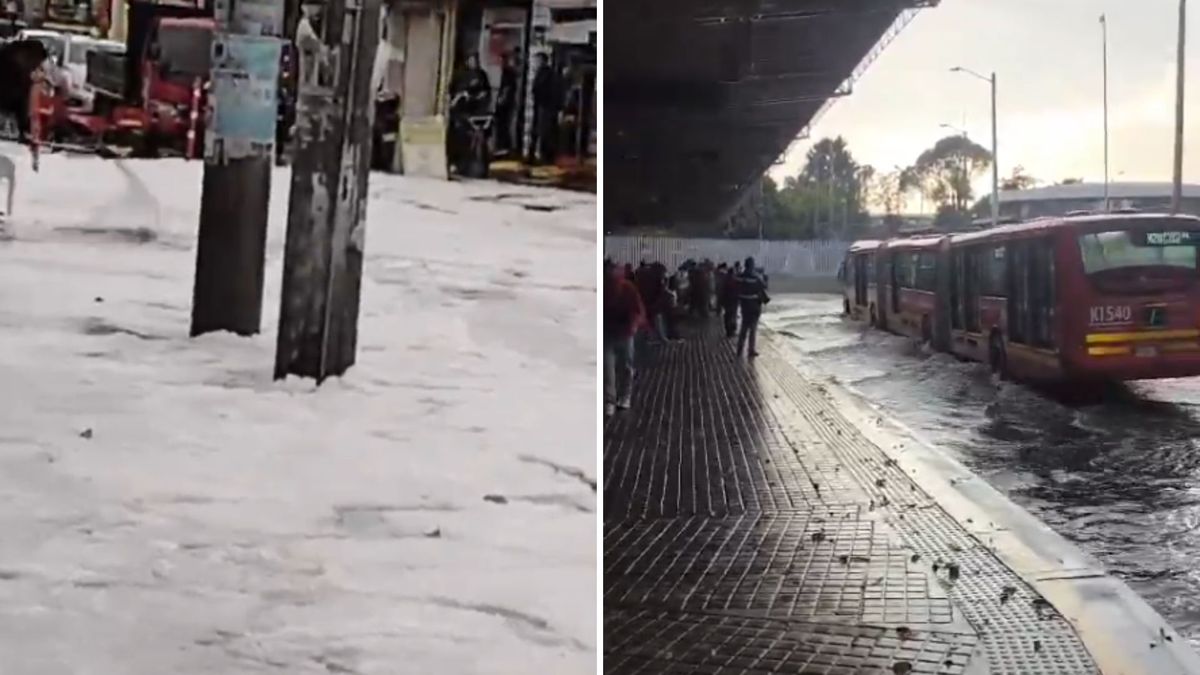 Calles con granizo y el Portal 80 inundado por fuertes lluvias