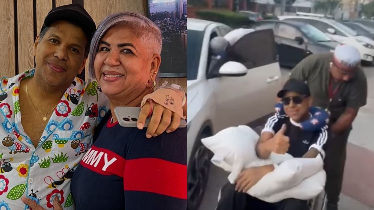 Diomedes Dionisio junto a su madre Denis Aroca - Diomedes Dionisio saliendo de una clínica en Barranquilla