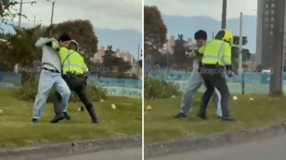 Forcejeo entre policía de tránsito y conductor
