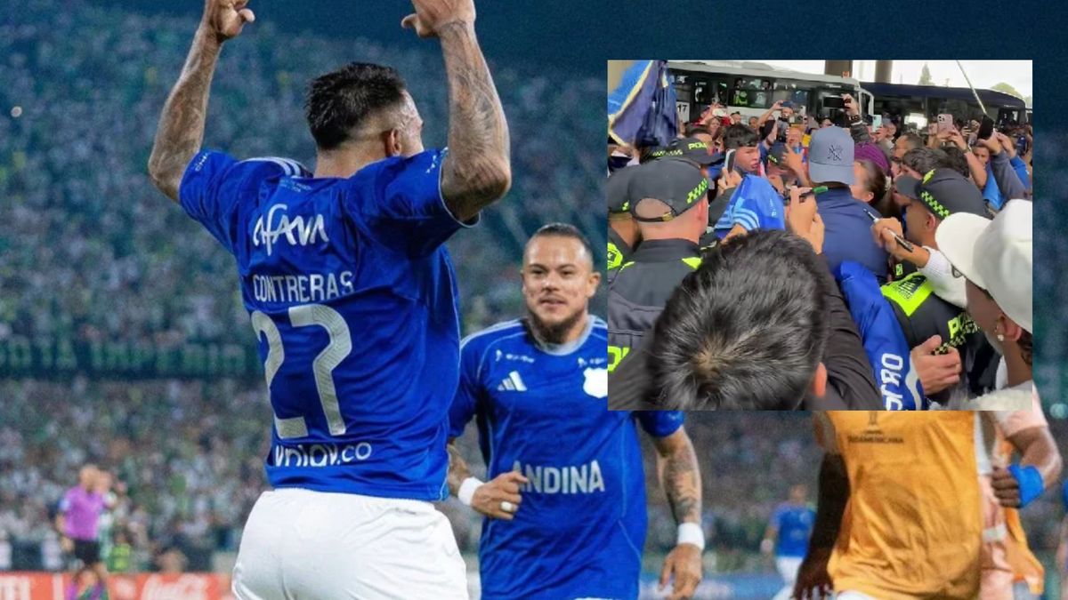 El Tucu Contreras, escoltado la policía armó un cordón humano para proteger al ídolo argentino del fervor azul en el aeropuerto.