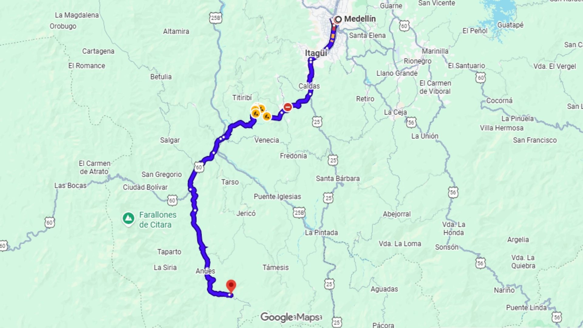 Trayecto en carro de Medellín a Jardín, Antioquia