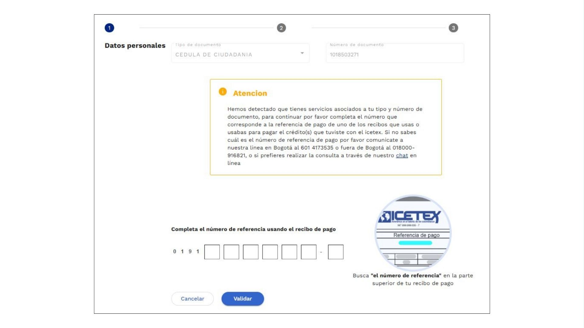 Confirmar referencia de pago en Icetex