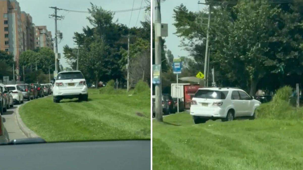 Camioneta transitando en separador para evitar trancón