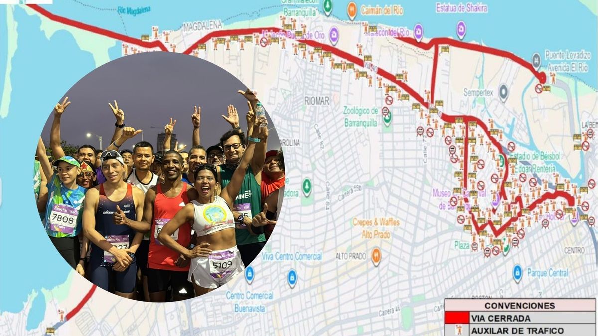 Mapa de cierres viales en Barranquilla (fondo) - atletas