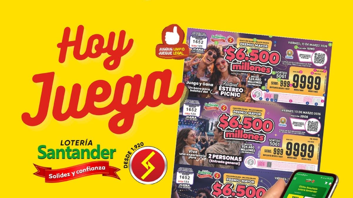 Billete Lotería de Santander marzo 13 2026