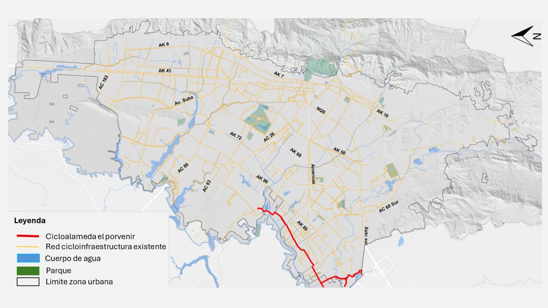 Mapa de la ciclorruta Alameda El Porvenir