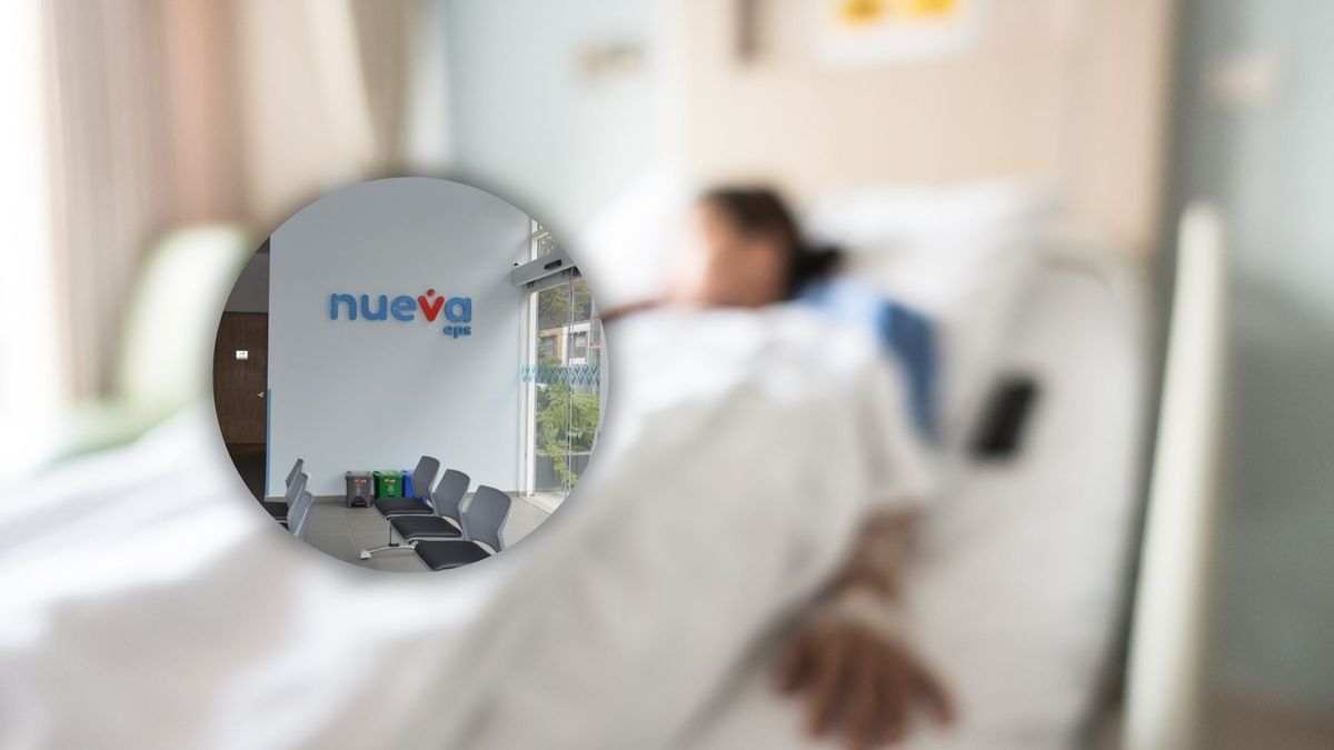 Paciente en una camilla y sala de espera de la Nueva EPS