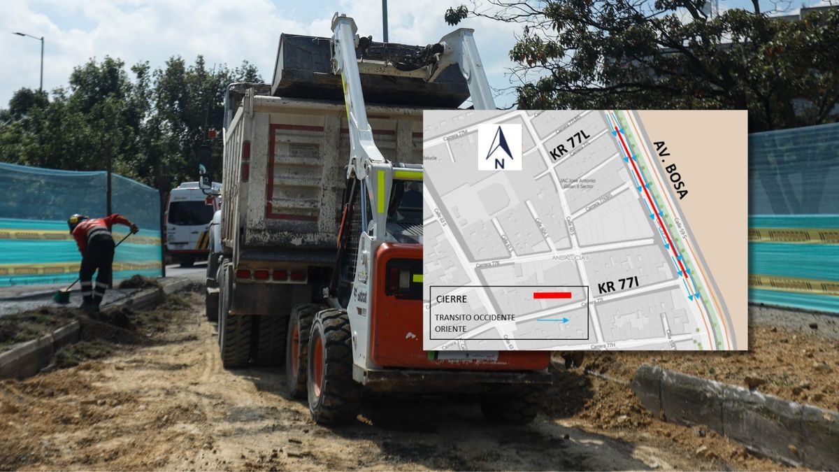 Maquinaria de obras y punto del cierre vial