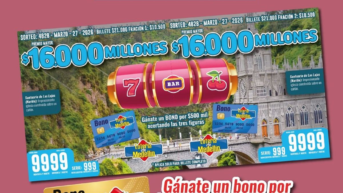 Billete Lotería Medellín marzo 27
