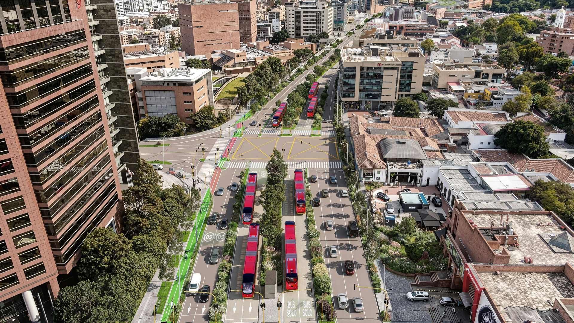 Render del TransMilenio de la Séptima