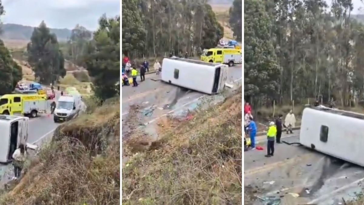 Buseta perdió llantas y terminó volcada: hay heridos en vía Tunja - Villa de Leyva