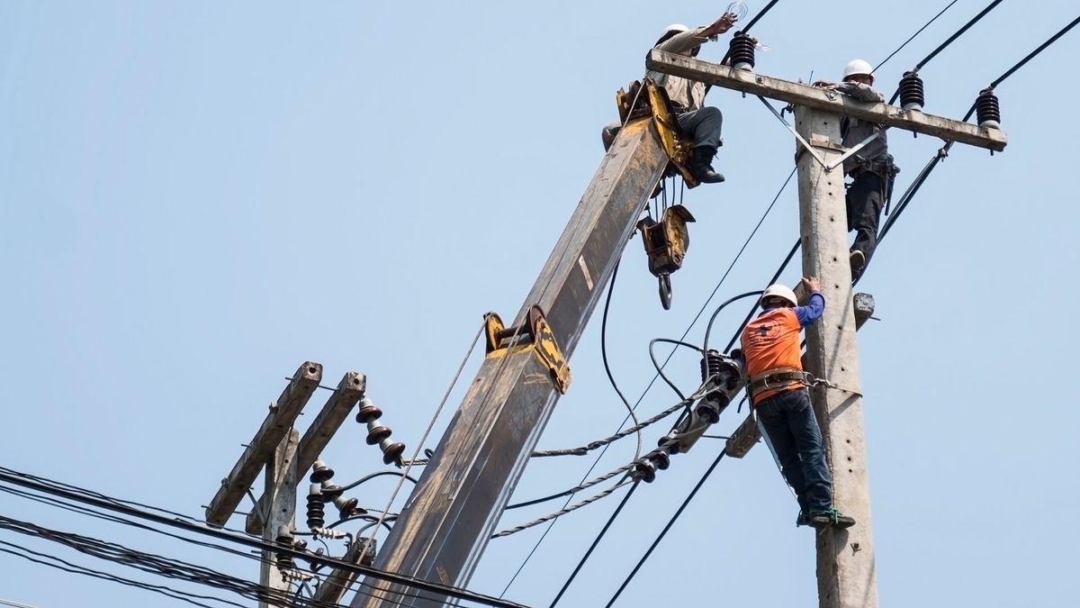 Funcionarios haciendo trabajos en la red eléctrica
