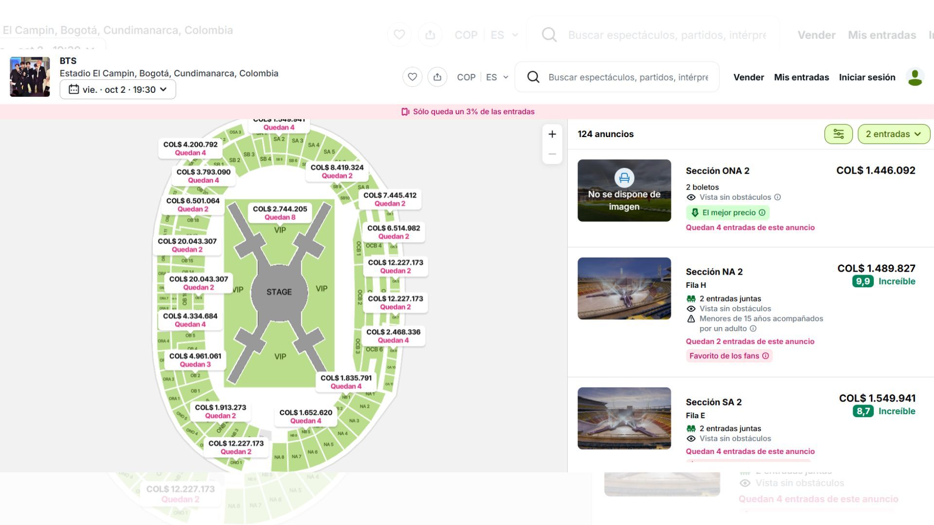 Precios de reventa para el concierto de BTS en Bogotá