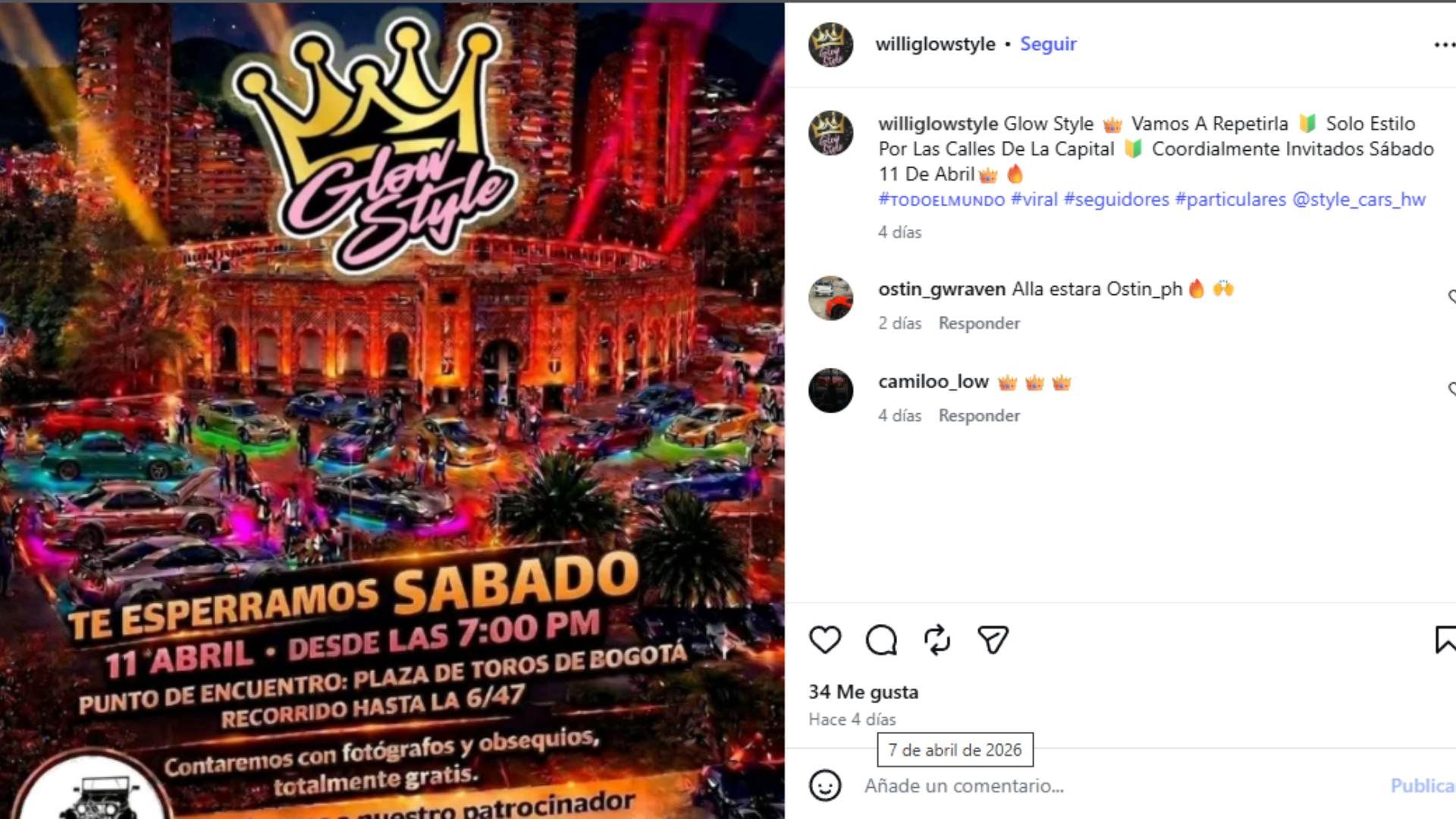 La convocatoria al evento de carros en Bogotá