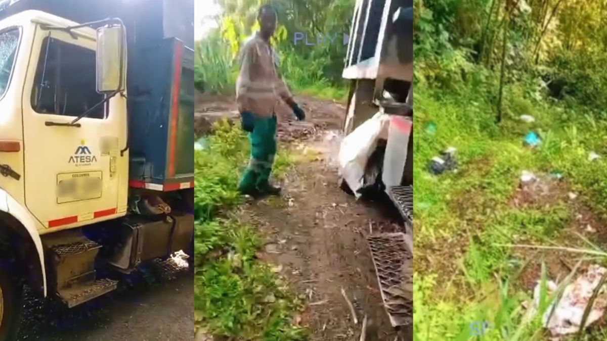 Operarios de Atesa arrojando basura a matorral