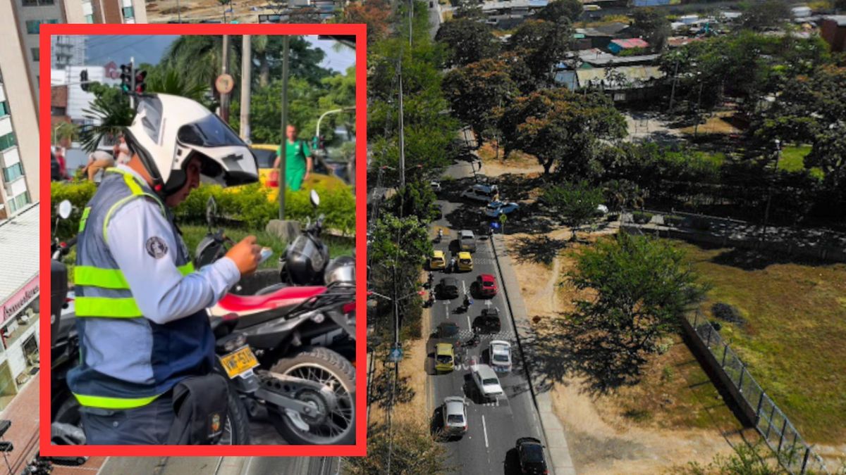 Avenida Pedro Tafur en Ibagué (fondo) - imagen de referencia de un agente de tránsito de Ibagué