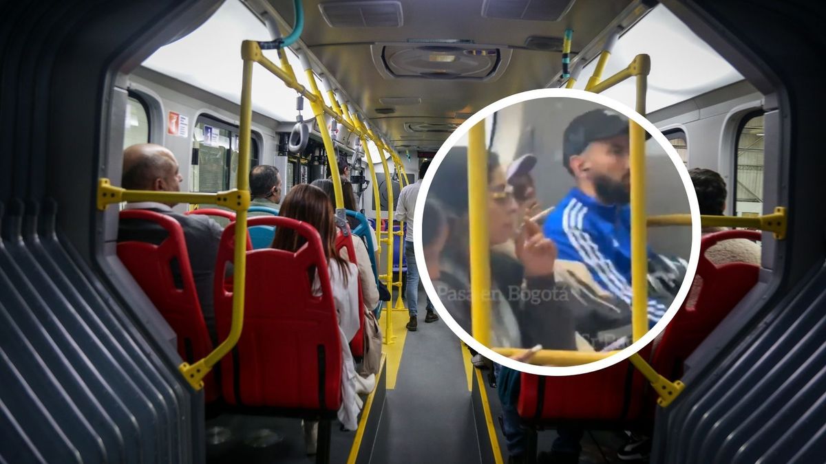 Bus de TransMilenio por dentro y mujer fumando