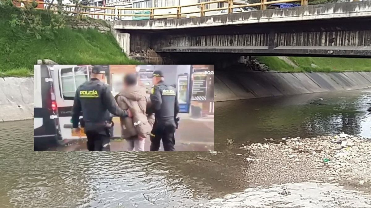 Canal del río Fucha y el hombre capturado.