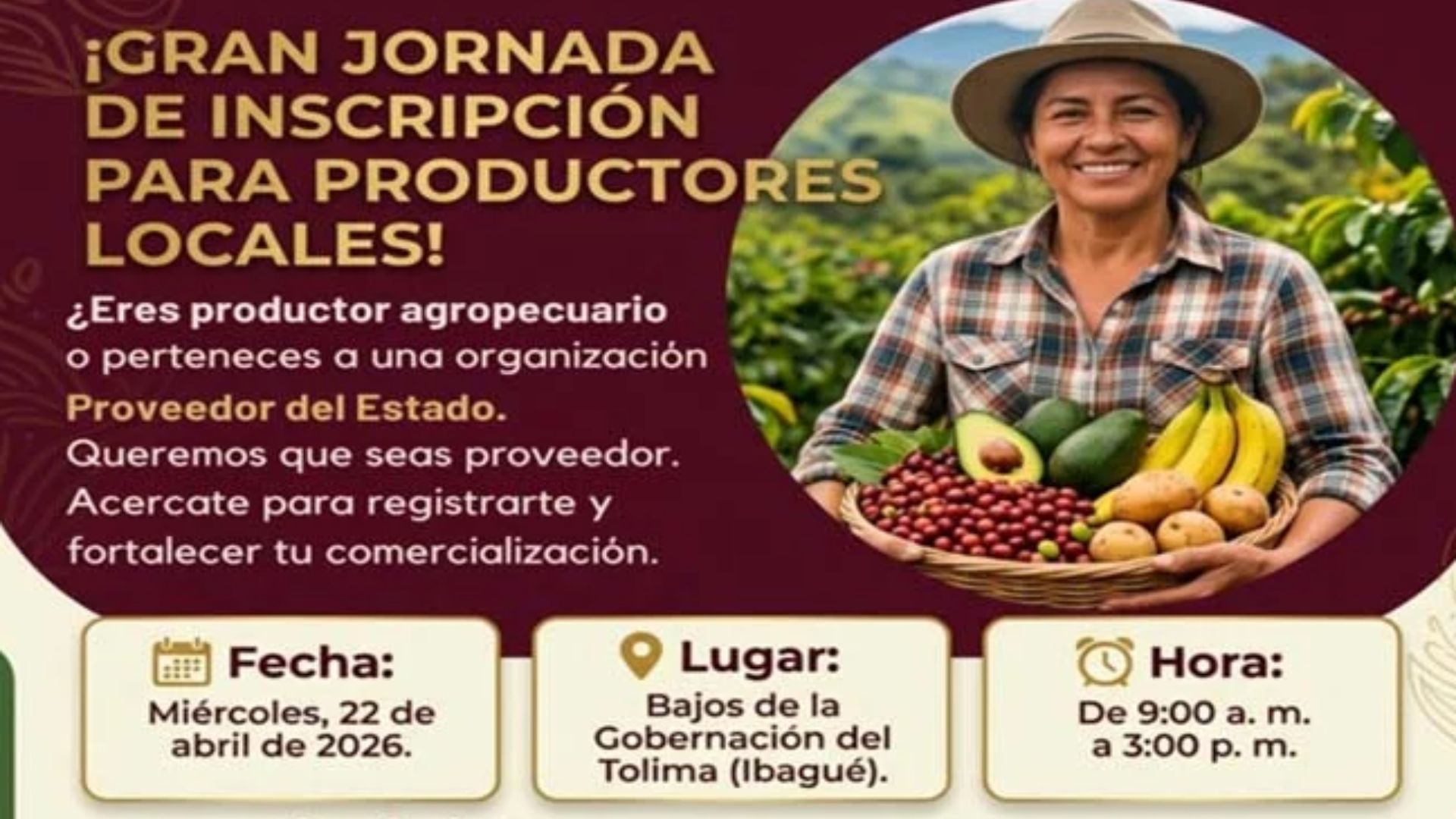 Jornada de inscripción para que productores en Ibagué vendan sus productos al Estado