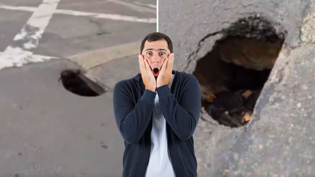 Imágenes del hueco en la vía y ciudadano sorprendido