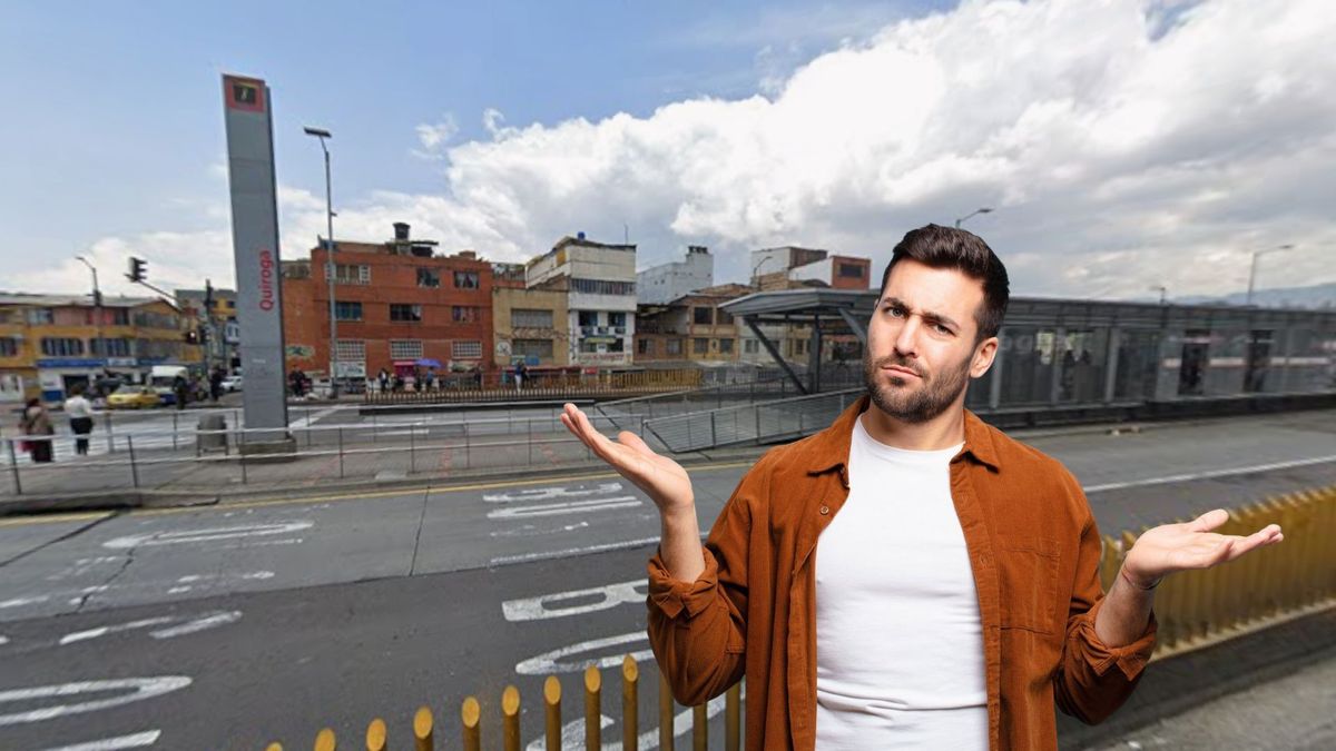 Estación de TransMilenio de Quiroga y usuario confundido