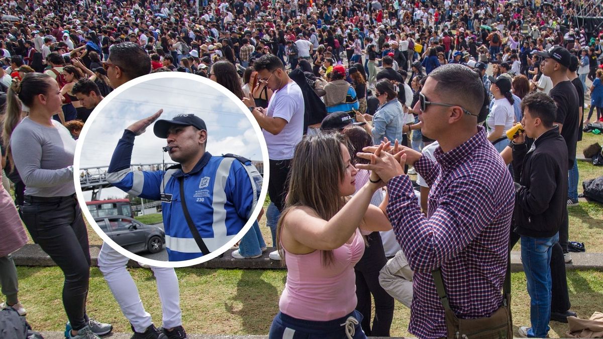 Policía de tránsito y de fondo un evento en el parque Simón Bolívar