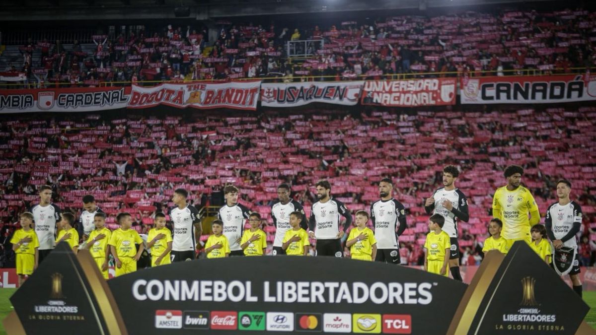 Hincha de Santa Fe en el estadio El Campín en partido contra Corinthians.