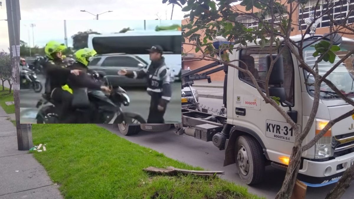Agarran a policías invadiendo andenes los mandaron a pie en Bogotá