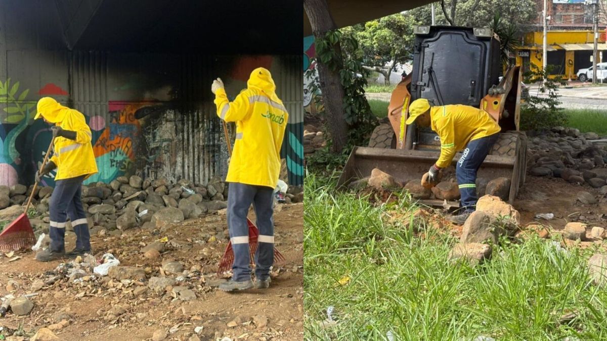 Limpieza debajo de los puentes de la Puerta del Sol, en Bucaramanga
