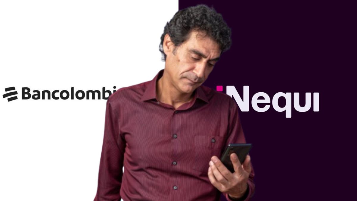 Logo de Bancolombia y Nequi - hombre molesto con un celular