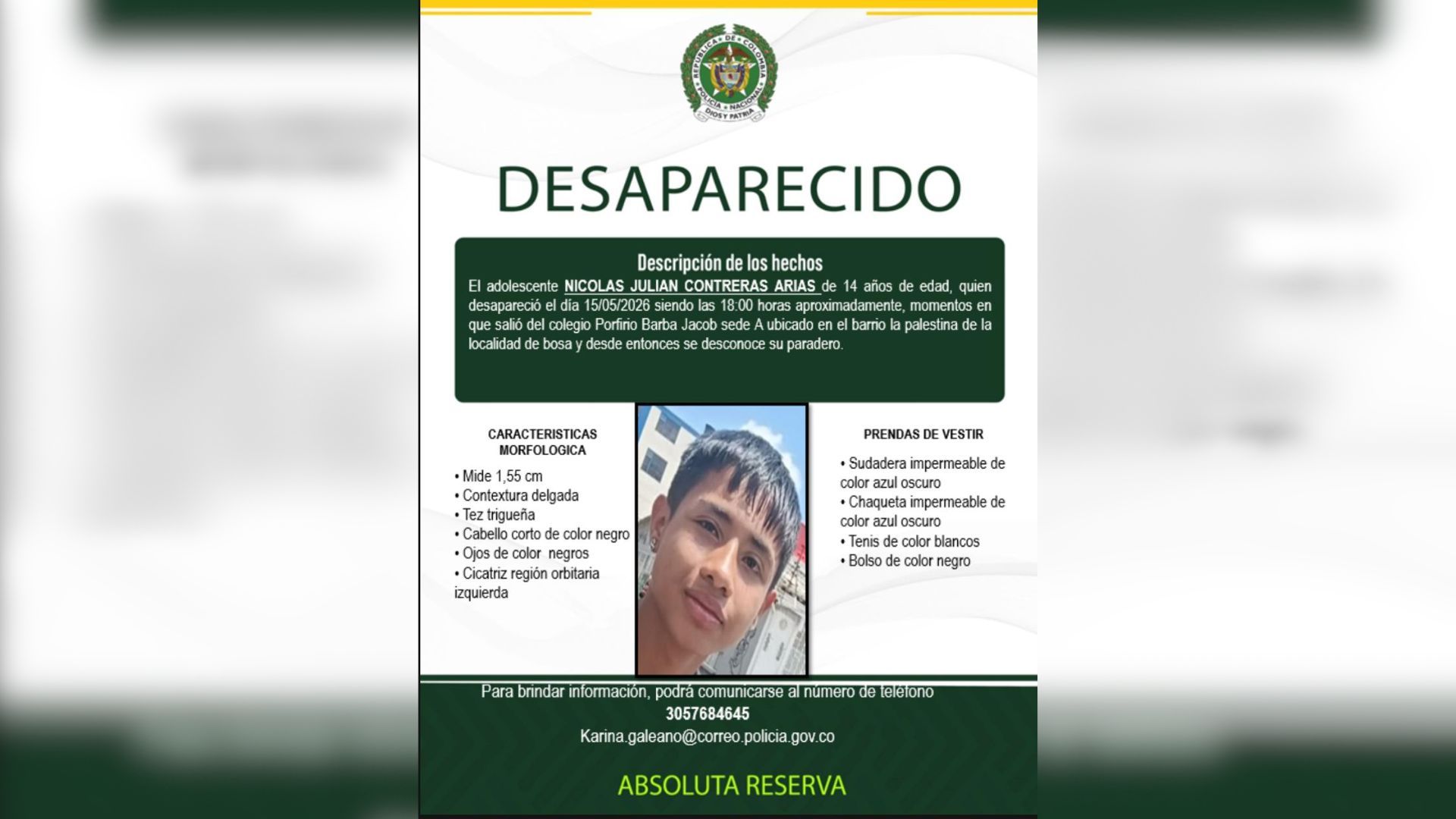 Afiche de búsqueda de Nicolás Contreras