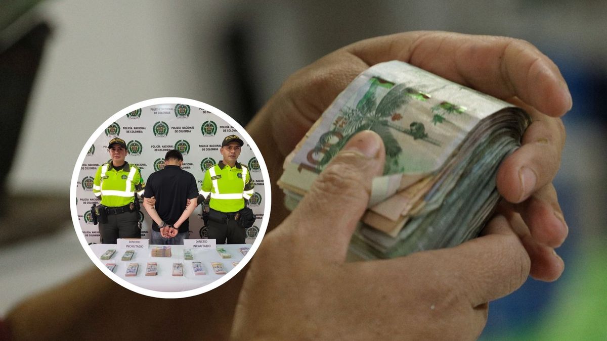 Fajo de billetes y joven capturado