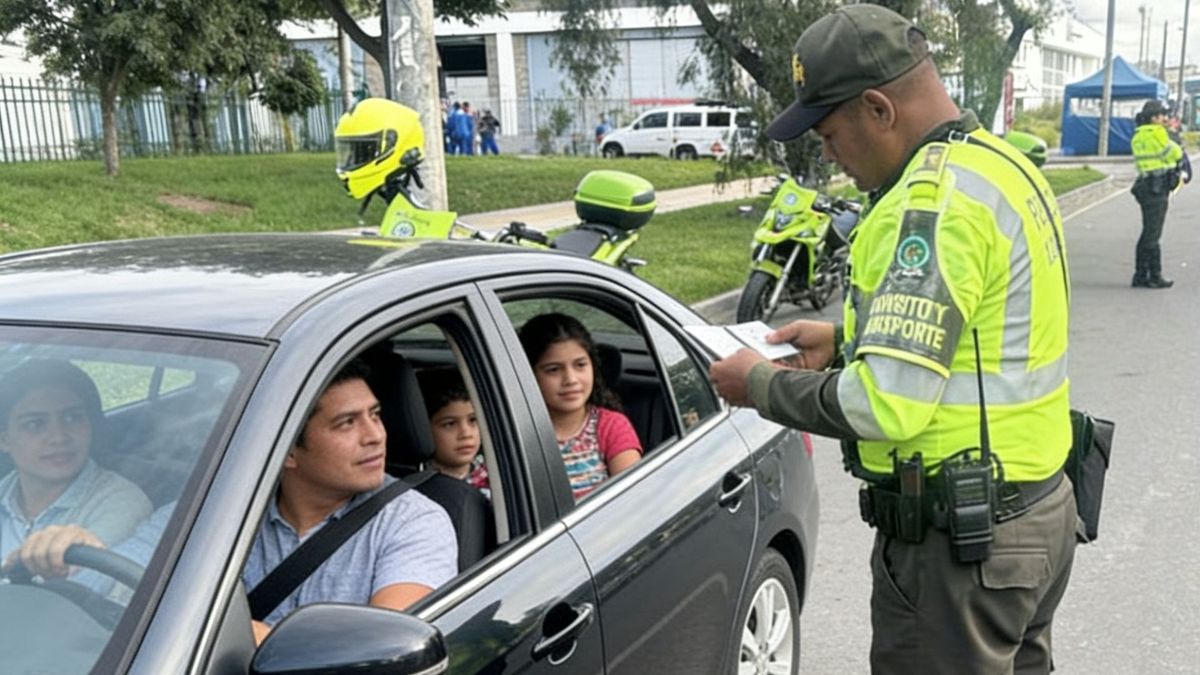 carro con una familia y policía de tránsito