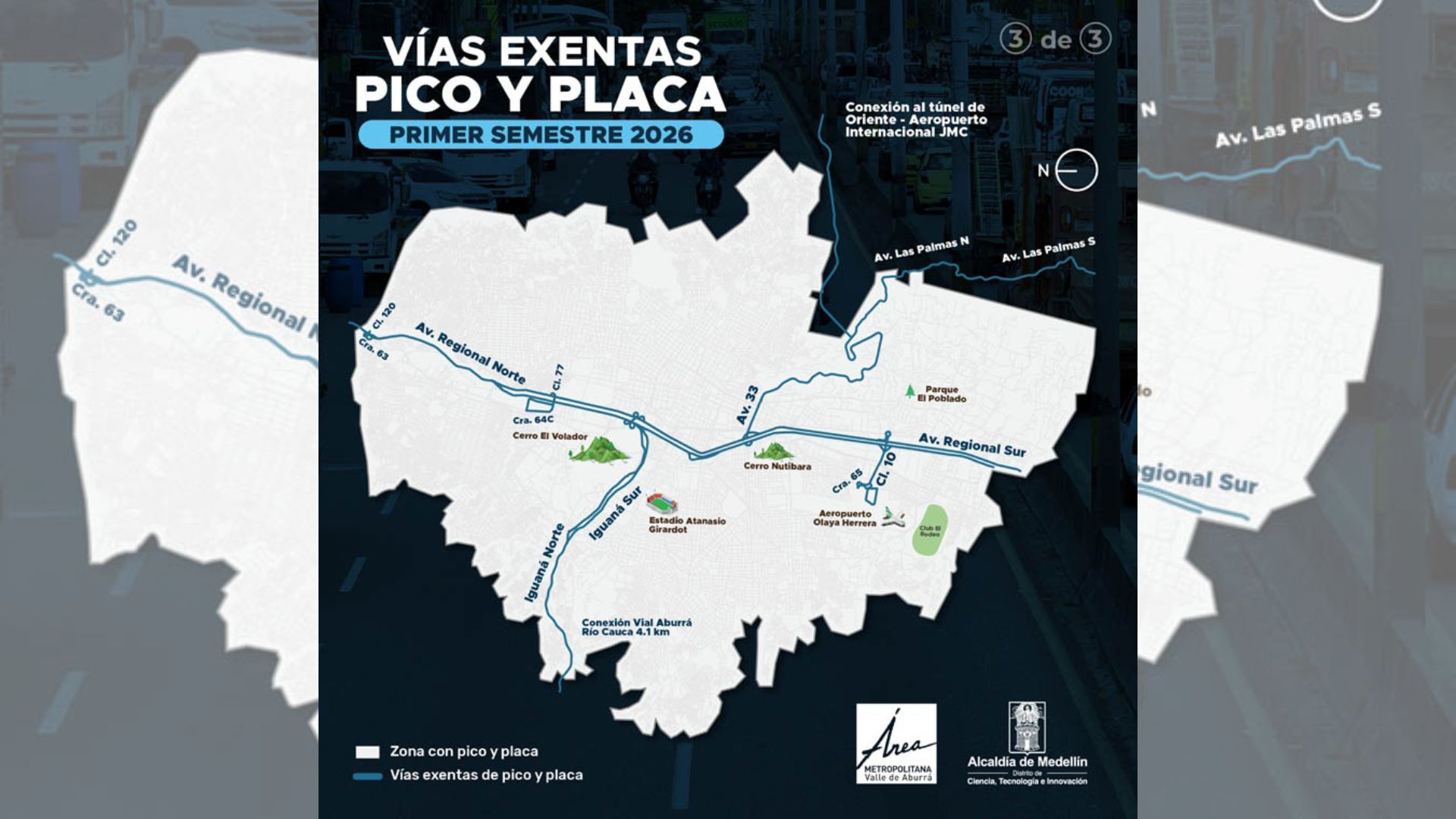Vías exentas del pico y placa en Medellín