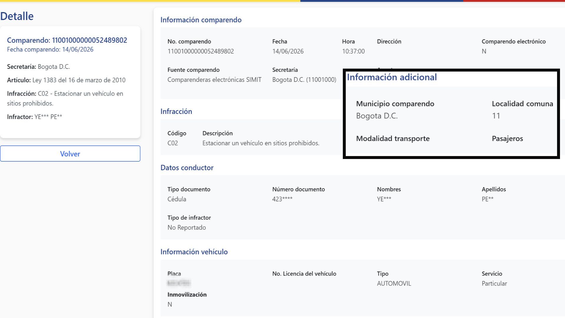 Multa de tránsito, 14 de junio de 2026