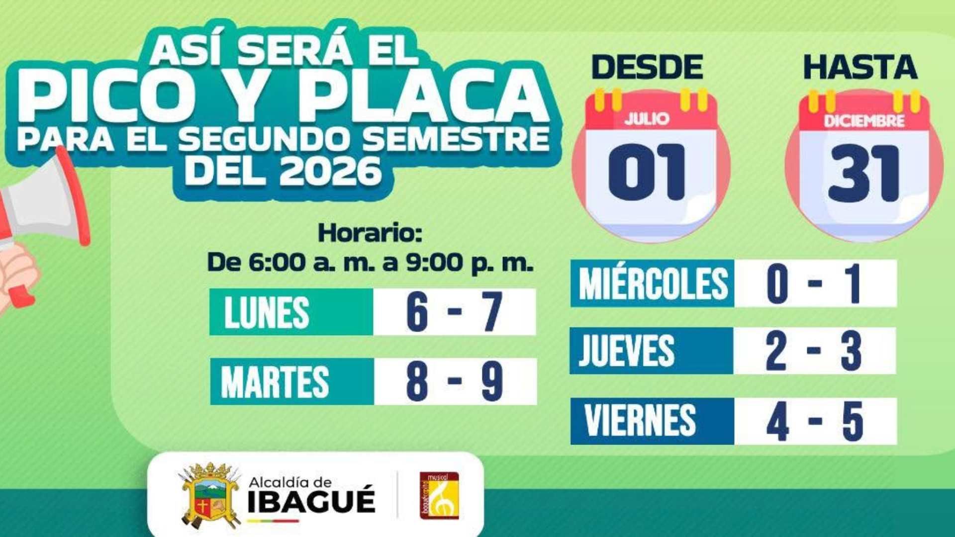 La nueva rotación del pico y placa en Ibagué 2026