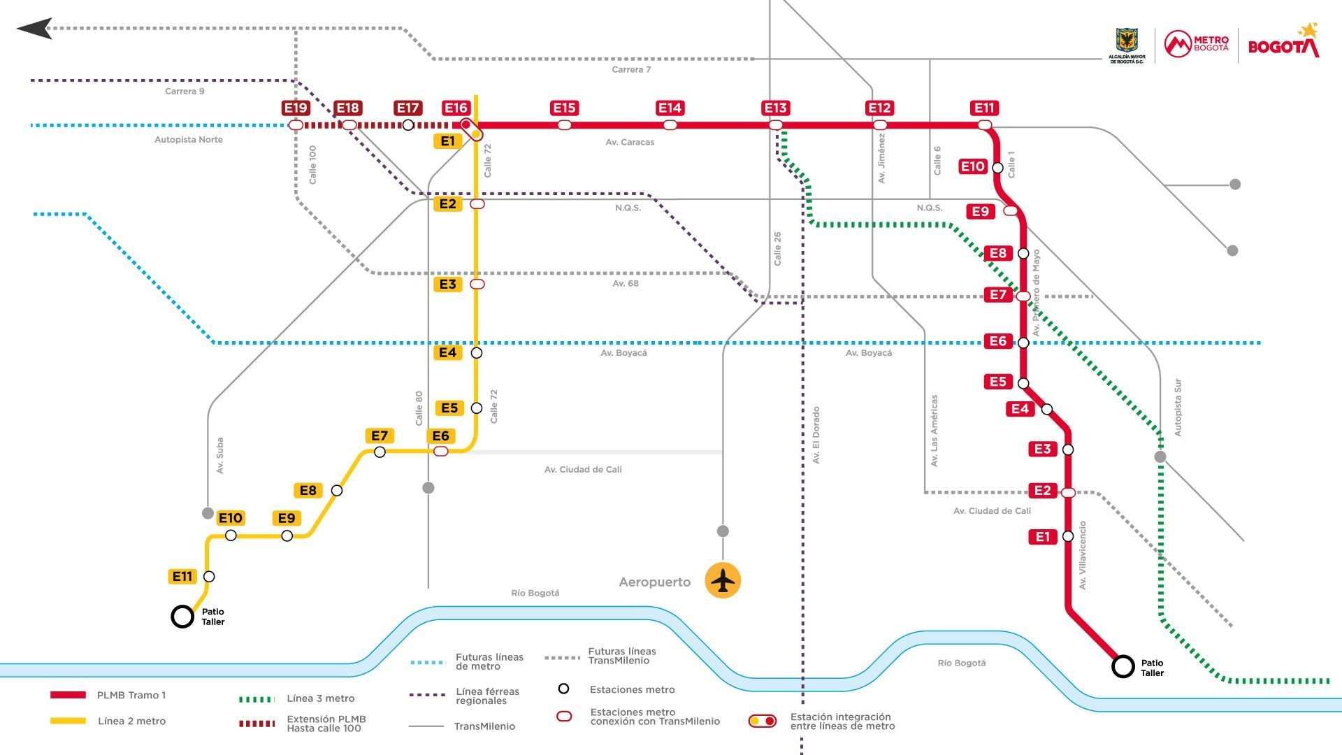 Mapa del metro de Bogotá.