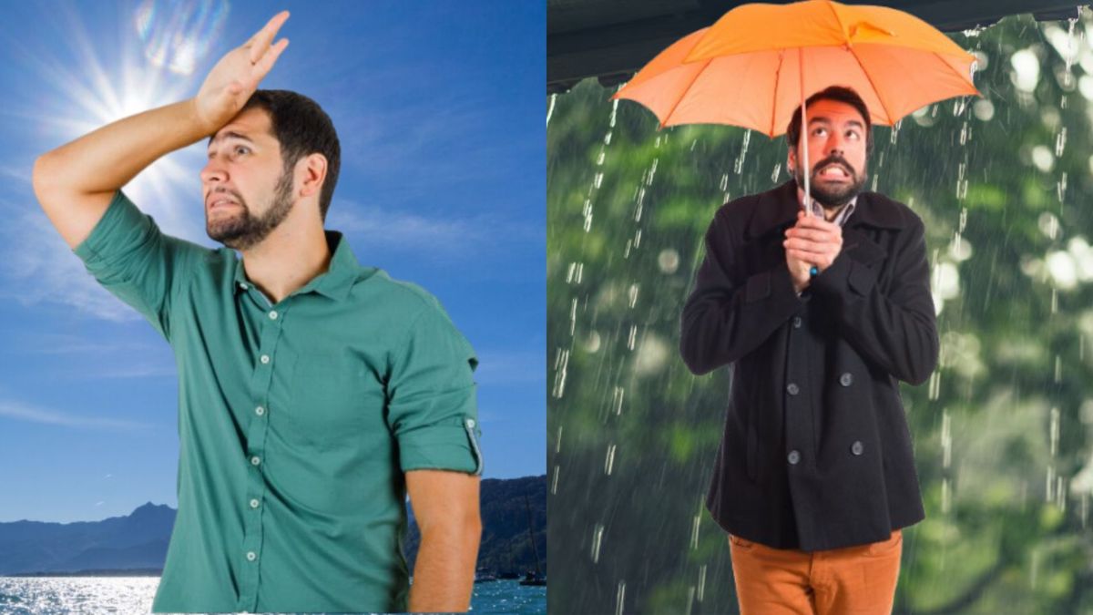 Hombre con calor - hombre en la lluvia