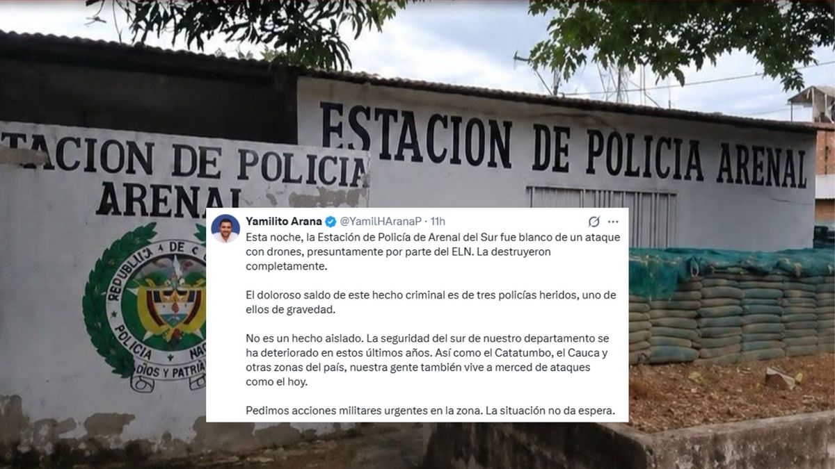 Ataque con drones destruyó estación de Policía en Arenal, sur de Bolívar y dejó tres uniformados heridos.