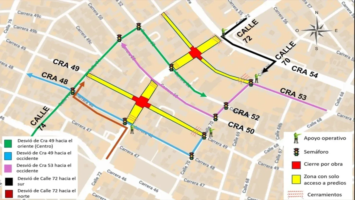 Diseño gráfico de esquema que envió la Alcaldía de Barranquilla por desviaciones tras obras en la calle 72.