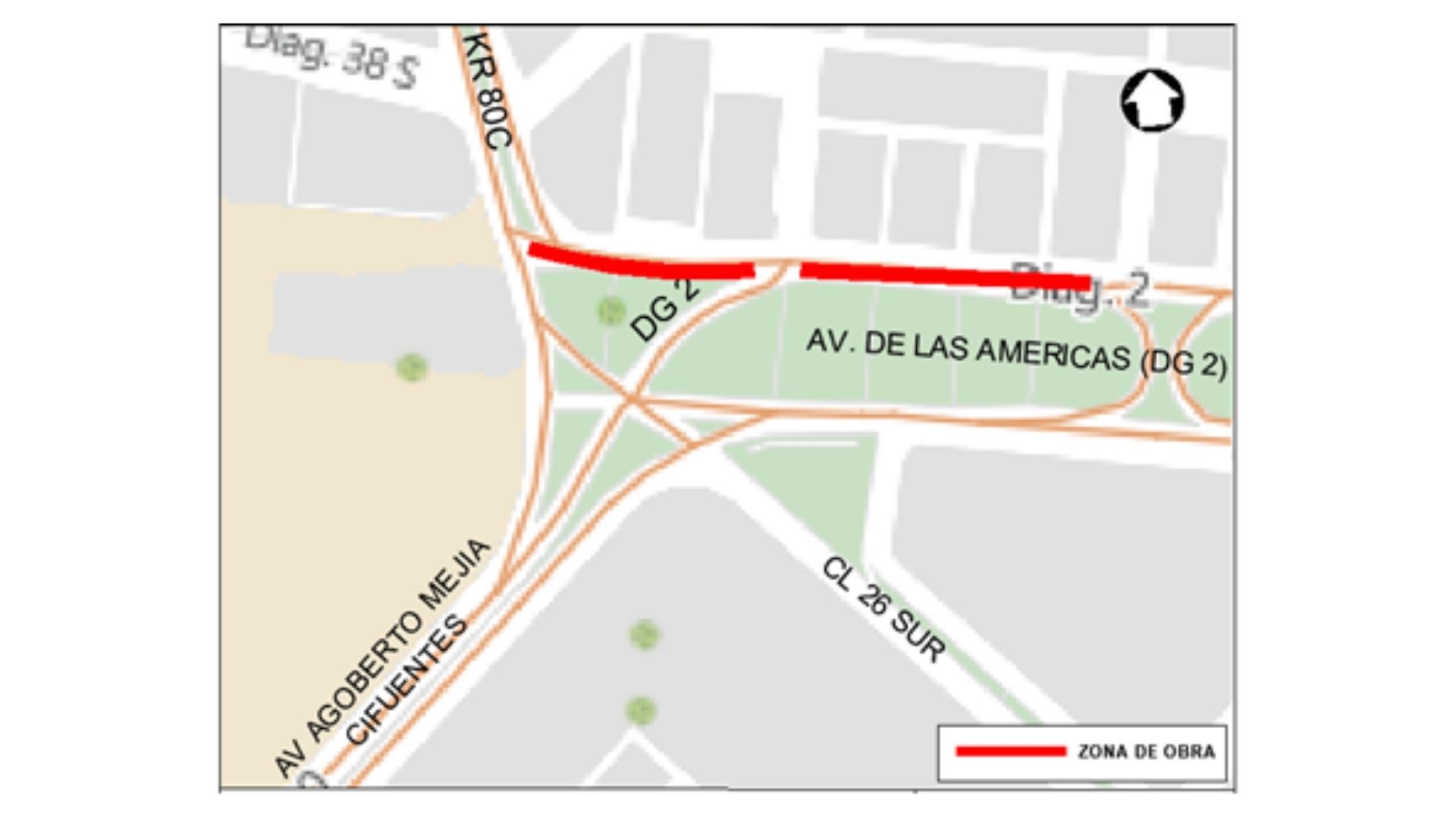 Cierre vial en la avenida Américas - Zona de obra